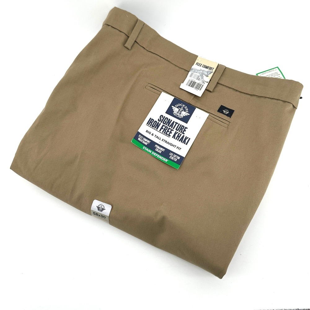 Dockers Signature Iron Free Khaki Men 58x30 Tan Straight Fit Big & Tall NEW
